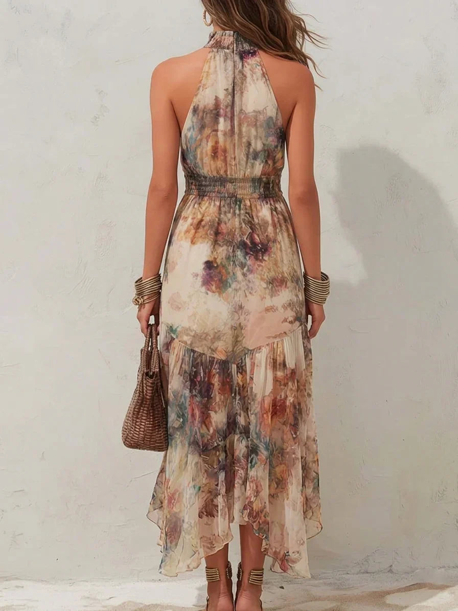 Chloe Vintage Floral Soft Midi Dress - Elena Harper