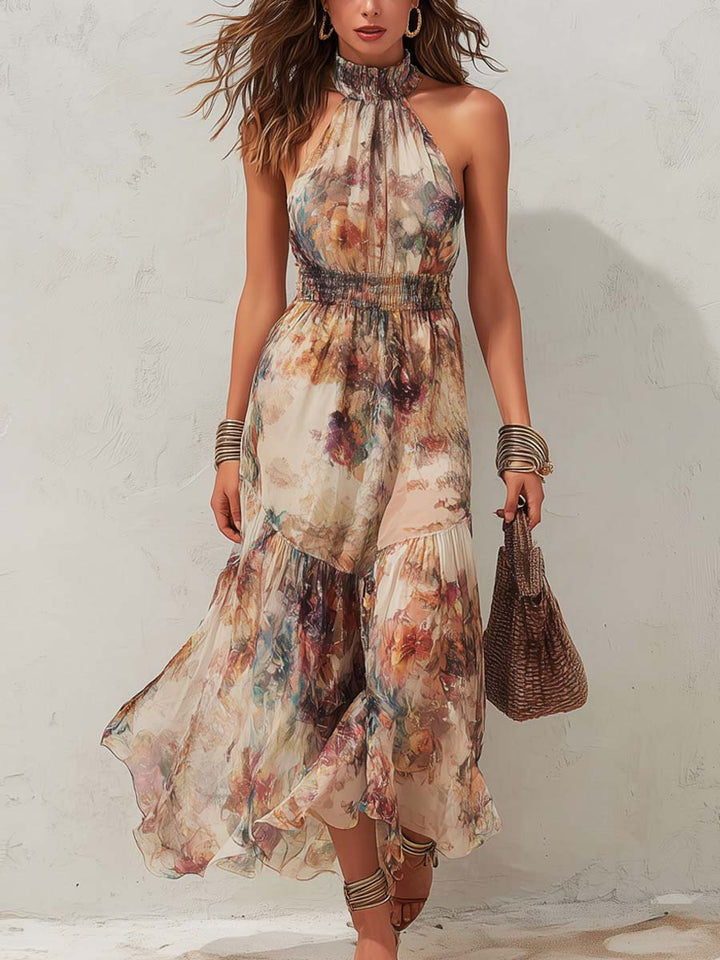 Chloe Vintage Floral Soft Midi Dress - Elena Harper