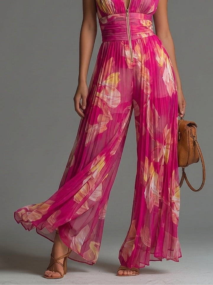 FLORAL JUMPSUIT WITH WIDE LEGS FOR WOMEN