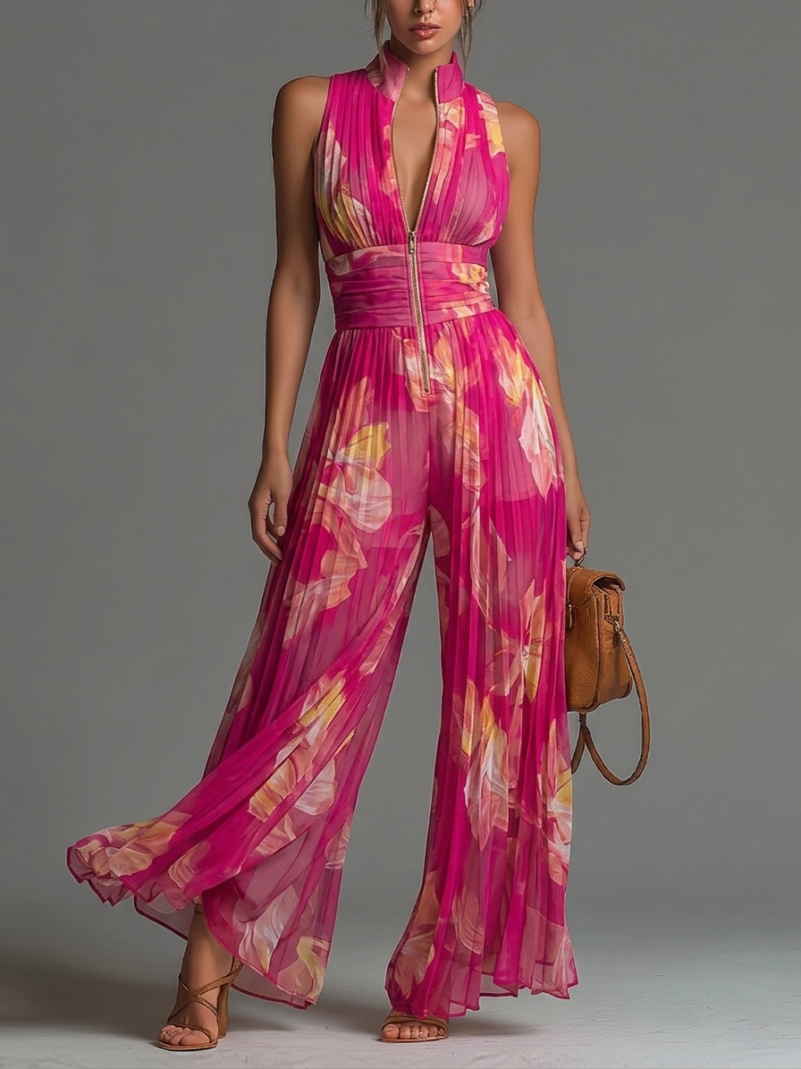 FLORAL JUMPSUIT WITH WIDE LEGS FOR WOMEN