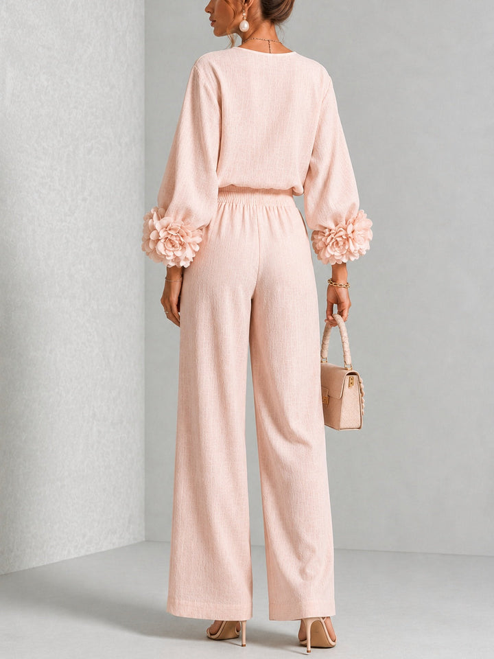 TWO-PIECE SET WITH FLORAL CUFFS FOR WOMEN