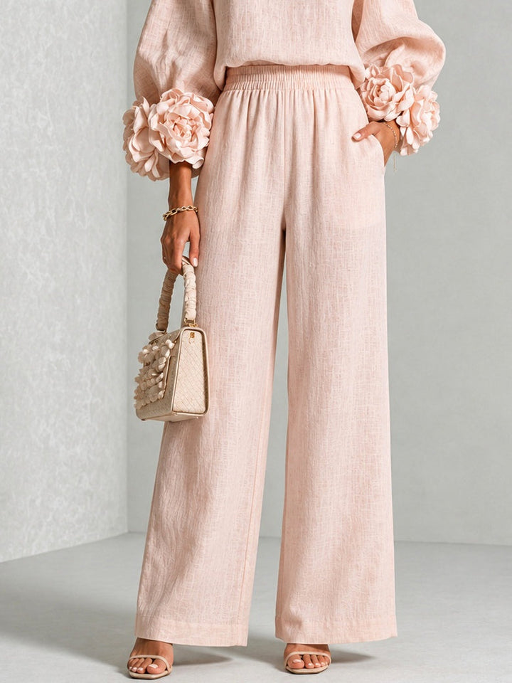 TWO-PIECE SET WITH FLORAL CUFFS FOR WOMEN