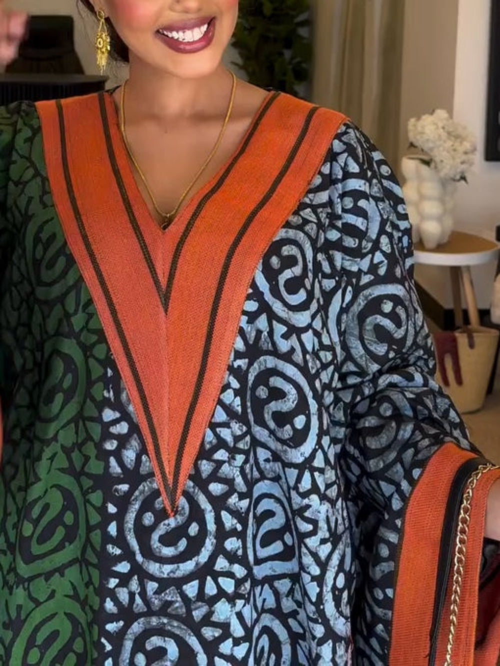 IMANI – AFRICAN PRINT V-NECK KAFTAN MAXI DRESS