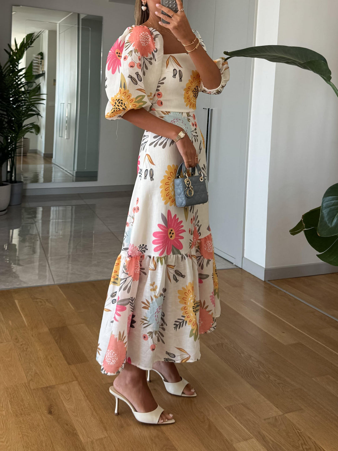 Blush Floral Tiered Chiffon Dress - Elena Harper