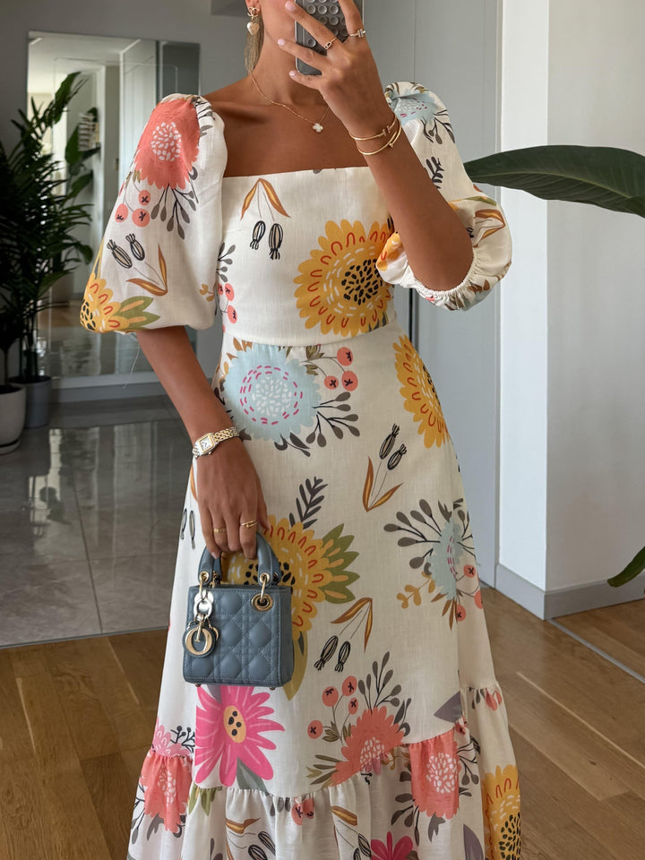 Blush Floral Tiered Chiffon Dress - Elena Harper