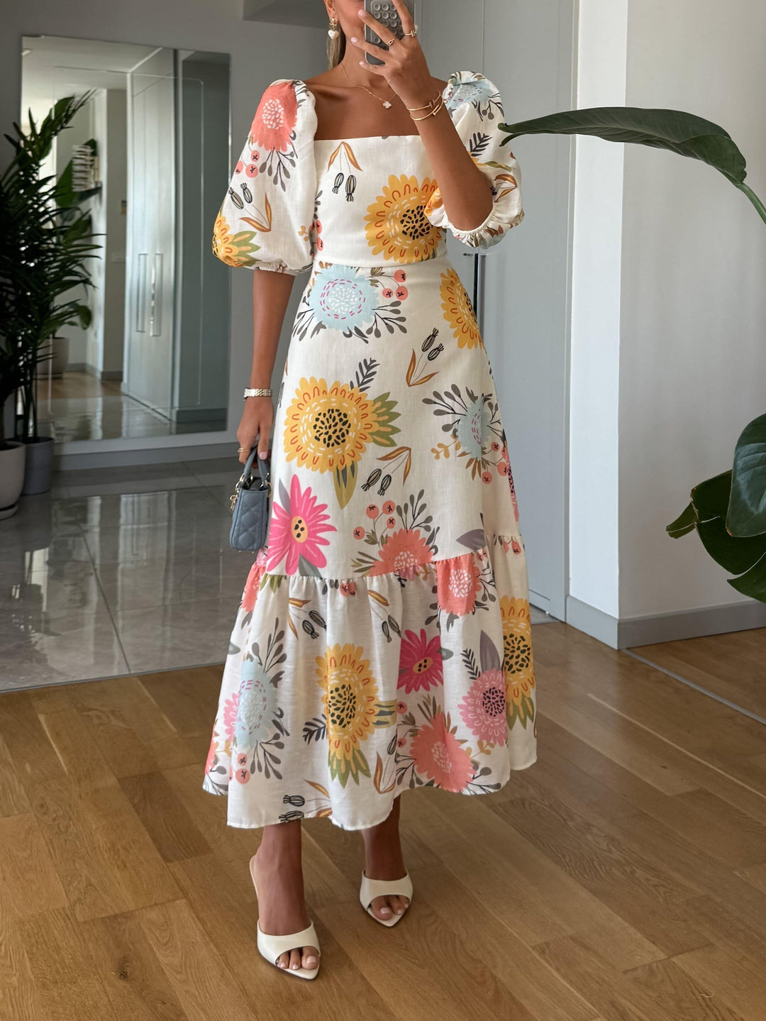 Blush Floral Tiered Chiffon Dress - Elena Harper