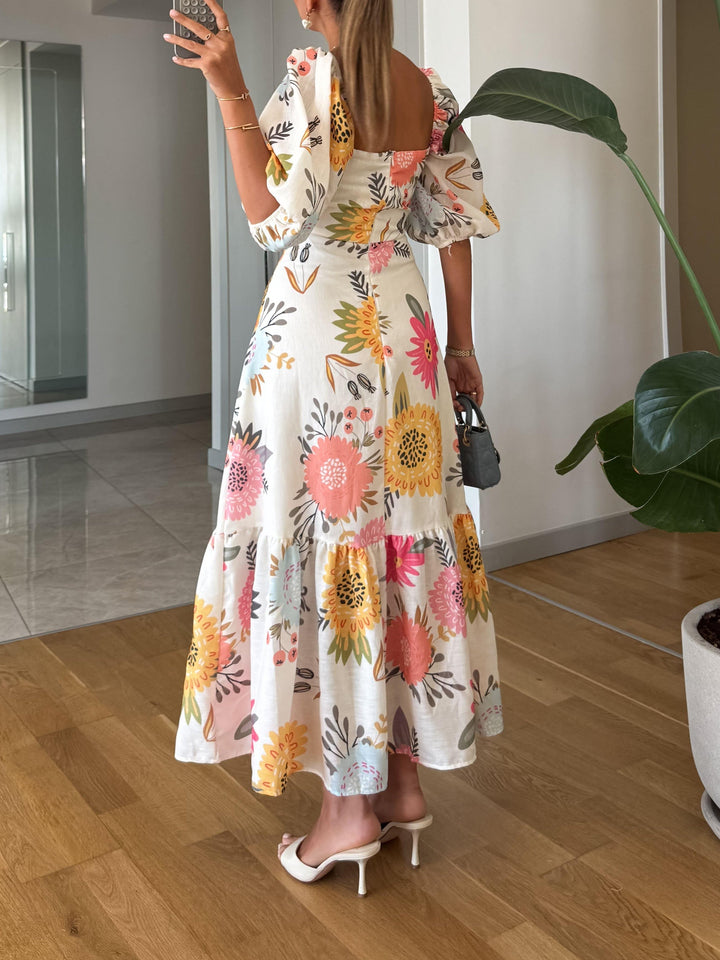 Blush Floral Tiered Chiffon Dress - Elena Harper