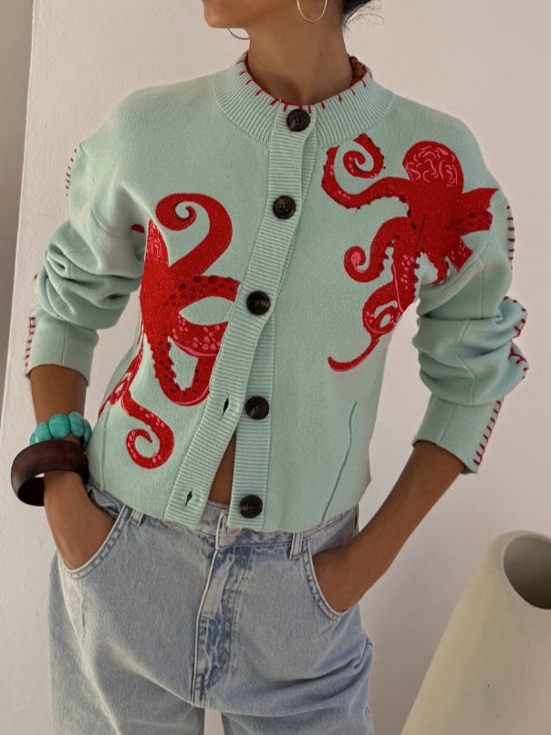Women's Octopus Pattern Knit Cardigan – Cozy and Unique Casual Style