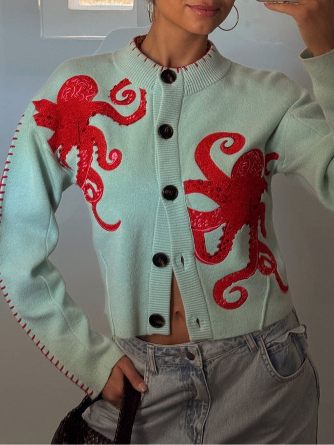 Women's Octopus Pattern Knit Cardigan – Cozy and Unique Casual Style