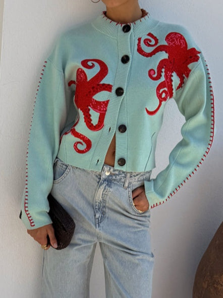 Women's Octopus Pattern Knit Cardigan – Cozy and Unique Casual Style