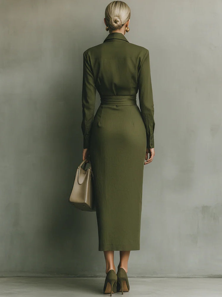 Tamariel Shirt Dress with Wrap Silhouette, view 4 - Elena Harper