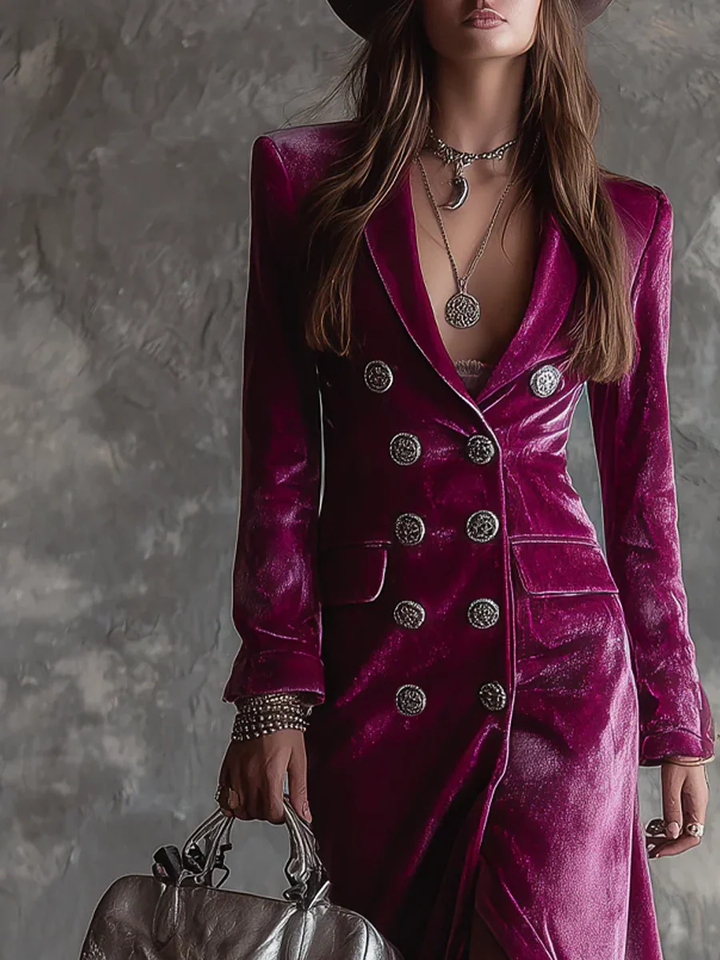 Long Velvet Blazer Dress for Women – Bold Elegance, Autumn Winter