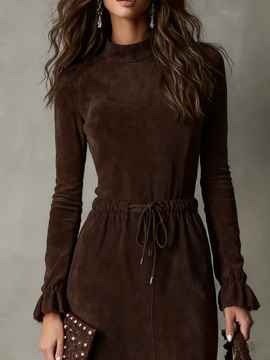 Anna Elegant Suede Midi Dress - Elena Harper
