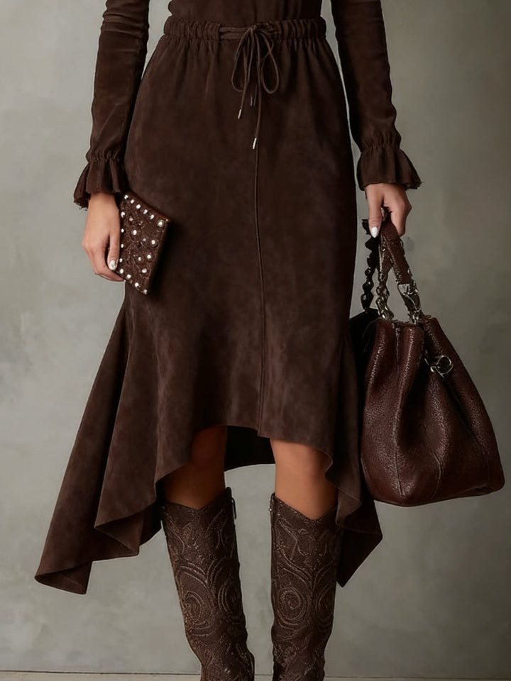 Anna Elegant Suede Midi Dress - Elena Harper