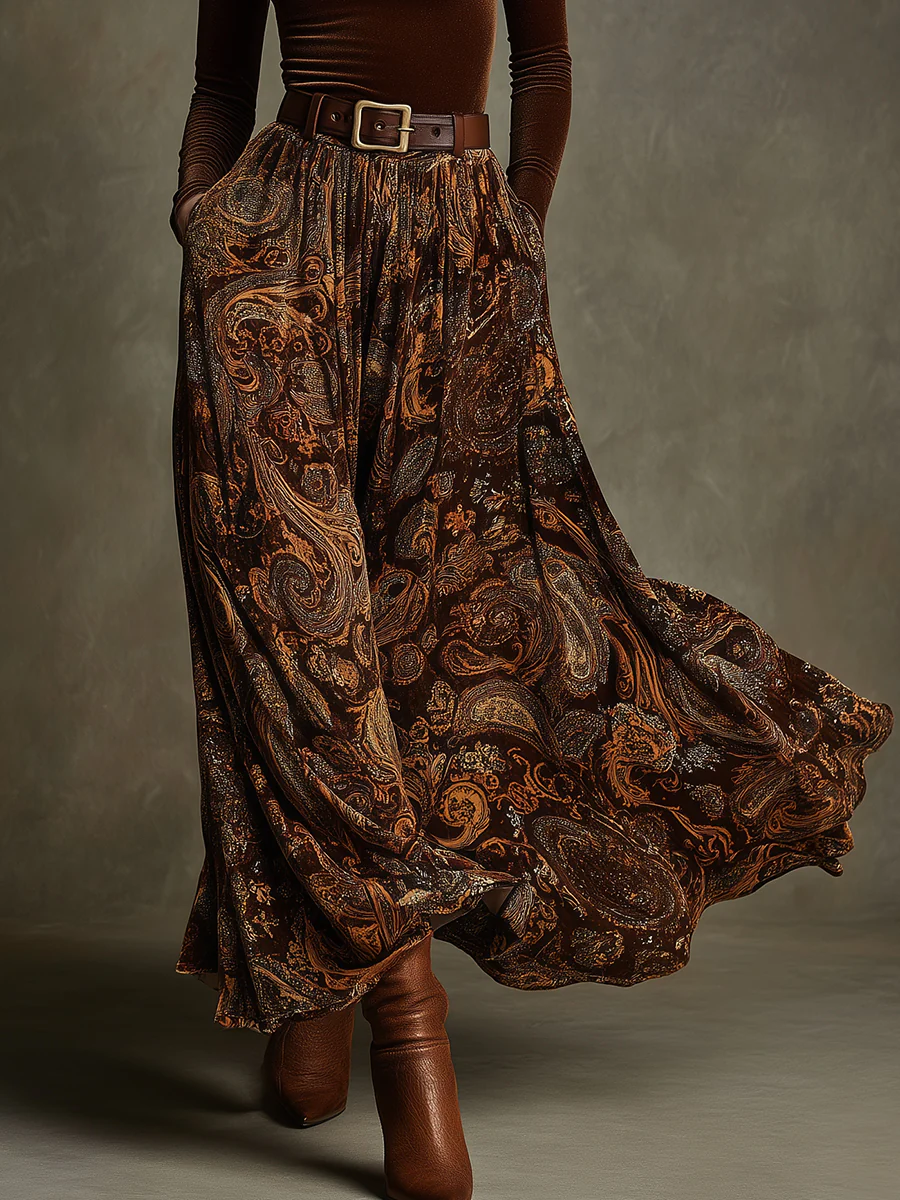 Amara Velvet Top and Paisley Maxi Skirt Set - Elena Harper
