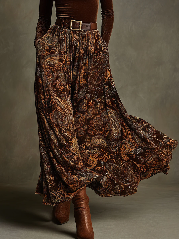 Amara Velvet Top and Paisley Maxi Skirt Set - Elena Harper