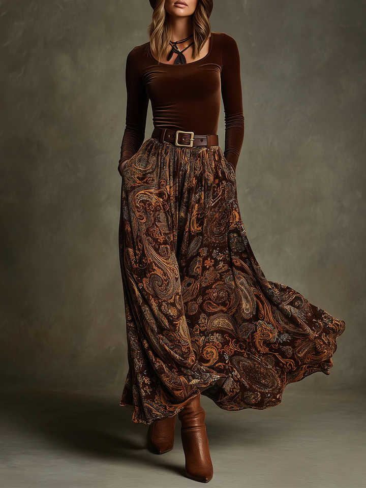 Amara Velvet Top and Paisley Maxi Skirt Set - Elena Harper