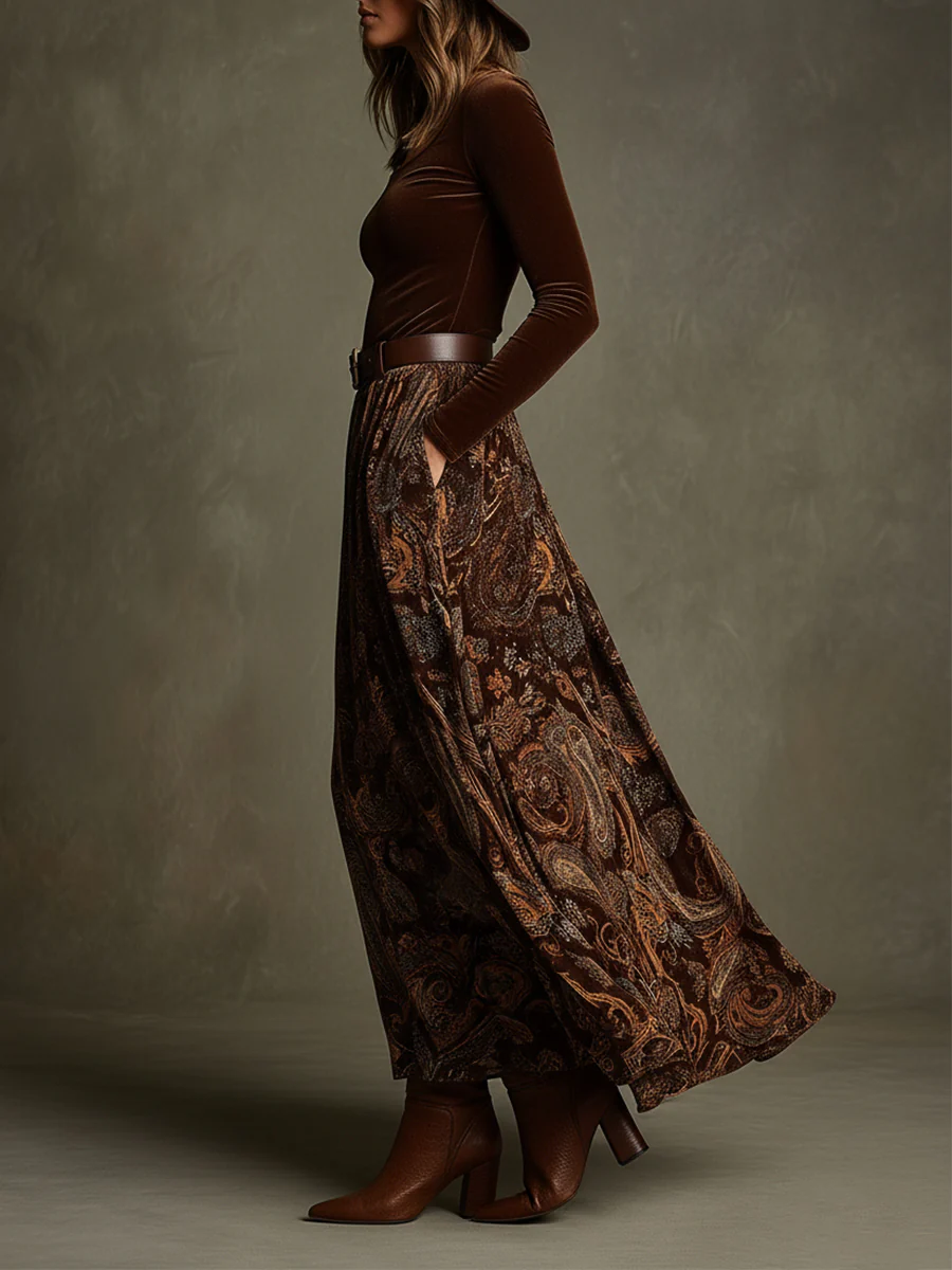 Amara Velvet Top and Paisley Maxi Skirt Set - Elena Harper