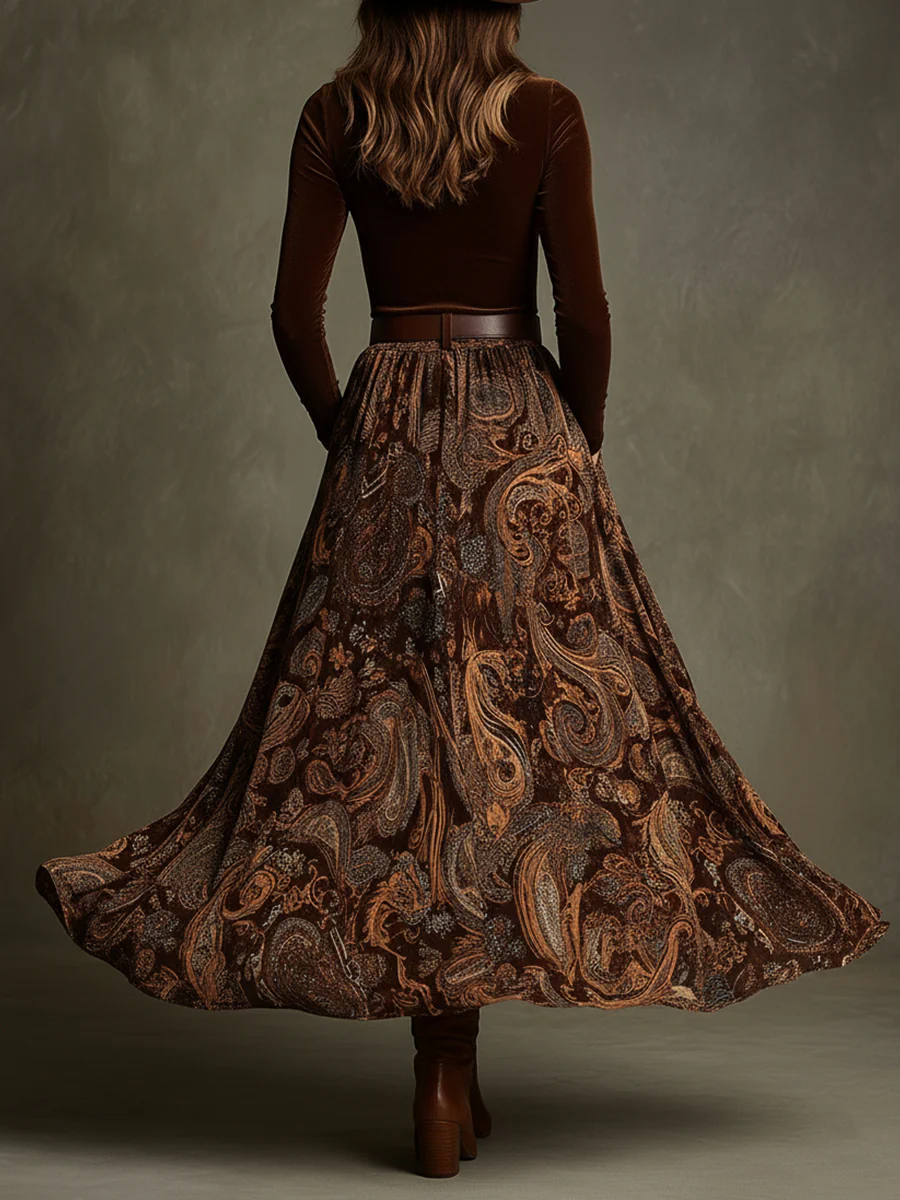 Amara Velvet Top and Paisley Maxi Skirt Set - Elena Harper
