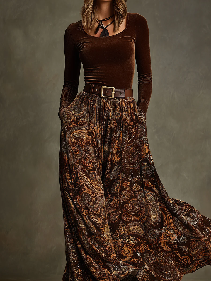 Amara Velvet Top and Paisley Maxi Skirt Set - Elena Harper
