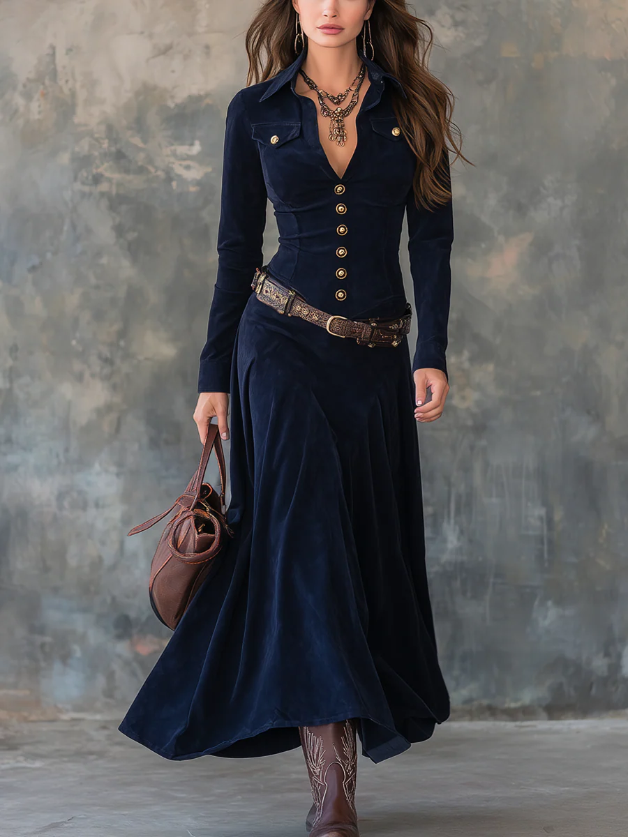 Mavis Elegant Suede Maxi Dress + FREE belt - Elena Harper
