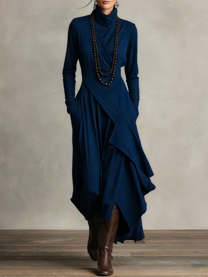 Azari Refined Draped High-neck Midi Dress - Elena Harper