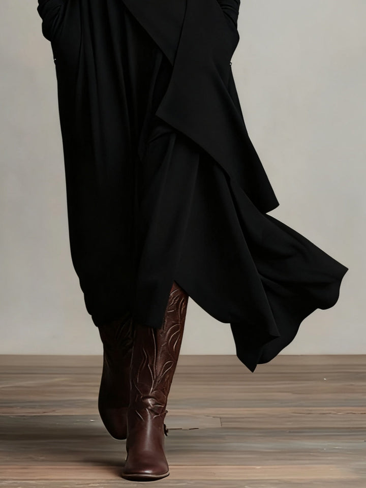 Solmira | Asymmetrical Pleated Maxi Dress with High Neck