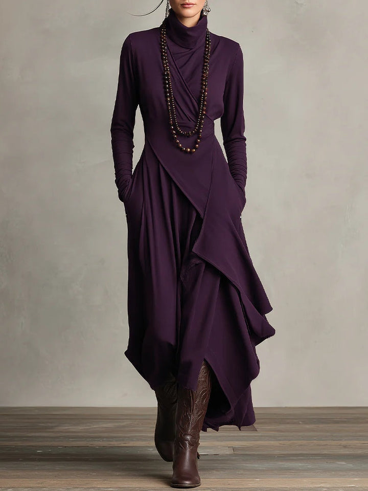 RENATA – ELEGANT ASYMMETRICAL MAXI DRESS WITH HIGH COLLAR