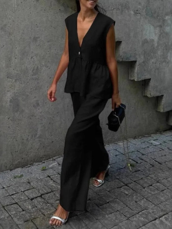 Lila Two-Piece V-Neck Set with Ruffles, view 7 - Elena Harper