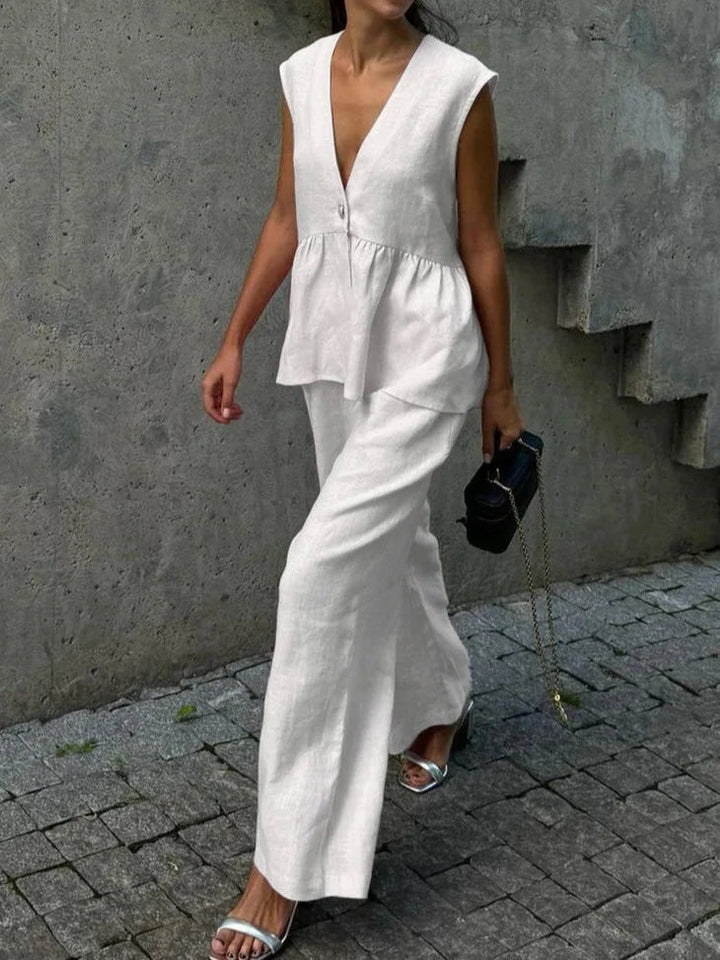 Lila Two-Piece V-Neck Set with Ruffles, view 9 - Elena Harper