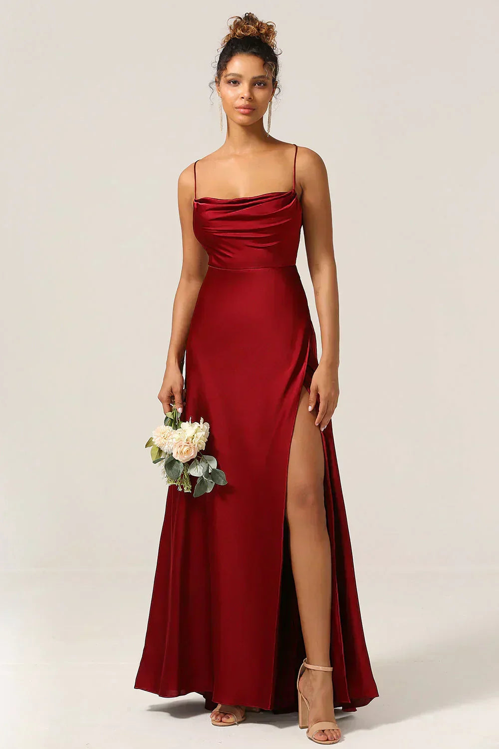 Satin Evening Dress for Women with Open Back and Slit - Elegant and Glamorous