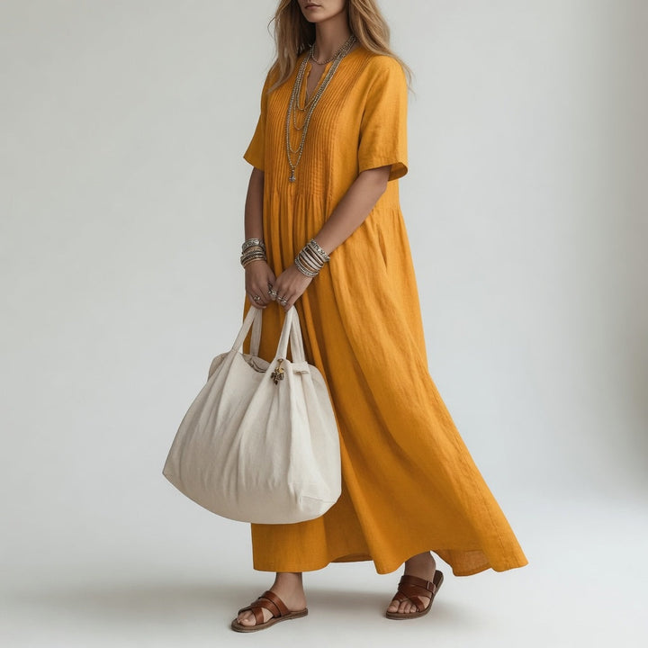 Pélagie Long V-Neck Dress, view 4 - Elena Harper