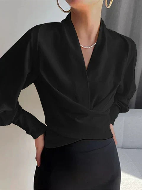 MARIELLE – ELEGANT DRAPED V-NECK BLOUSE