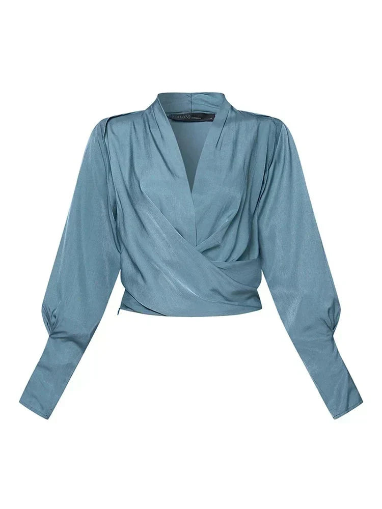 MARIELLE – ELEGANT DRAPED V-NECK BLOUSE