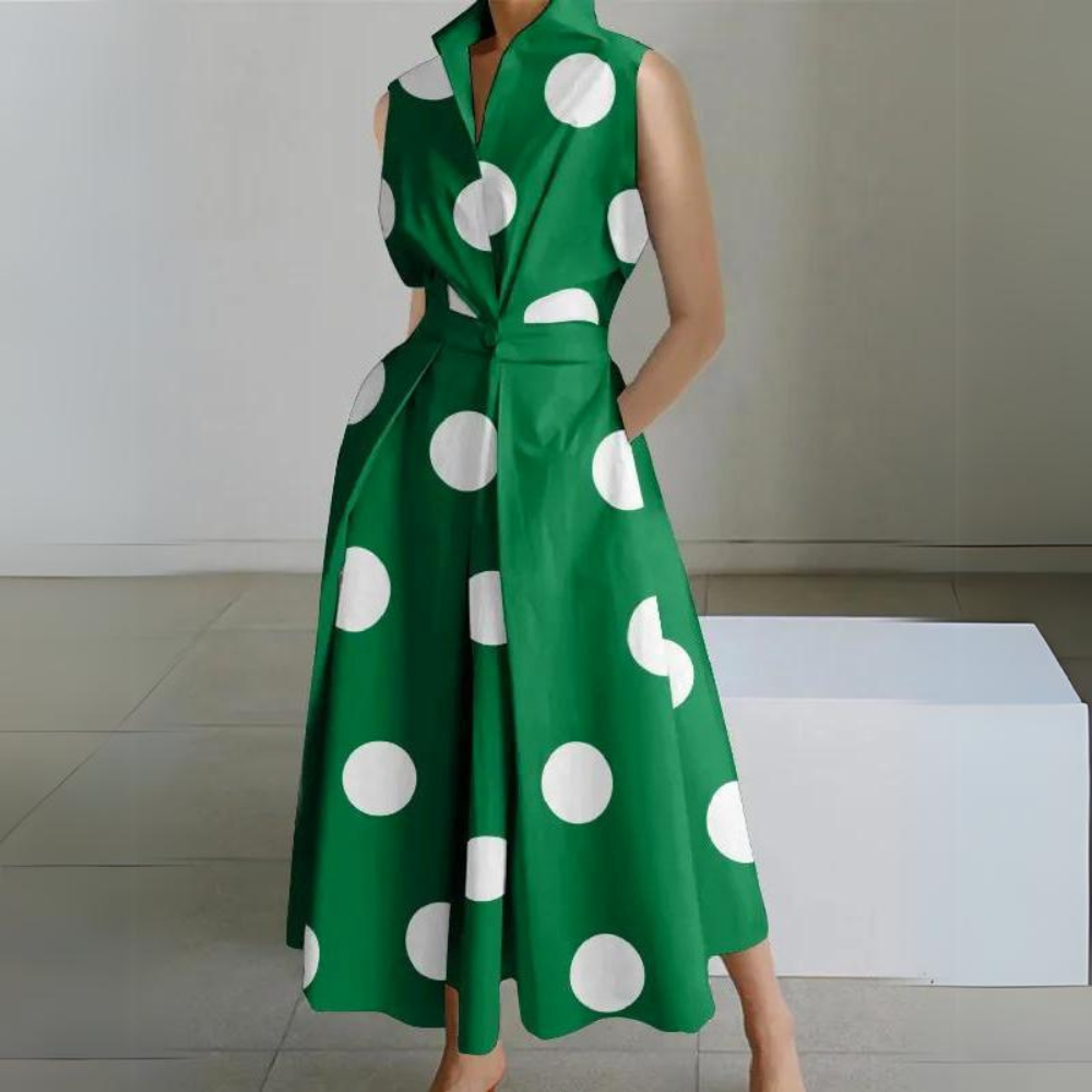 Sleeveless Polka Dot Midi Dress Élara - Elena Harper
