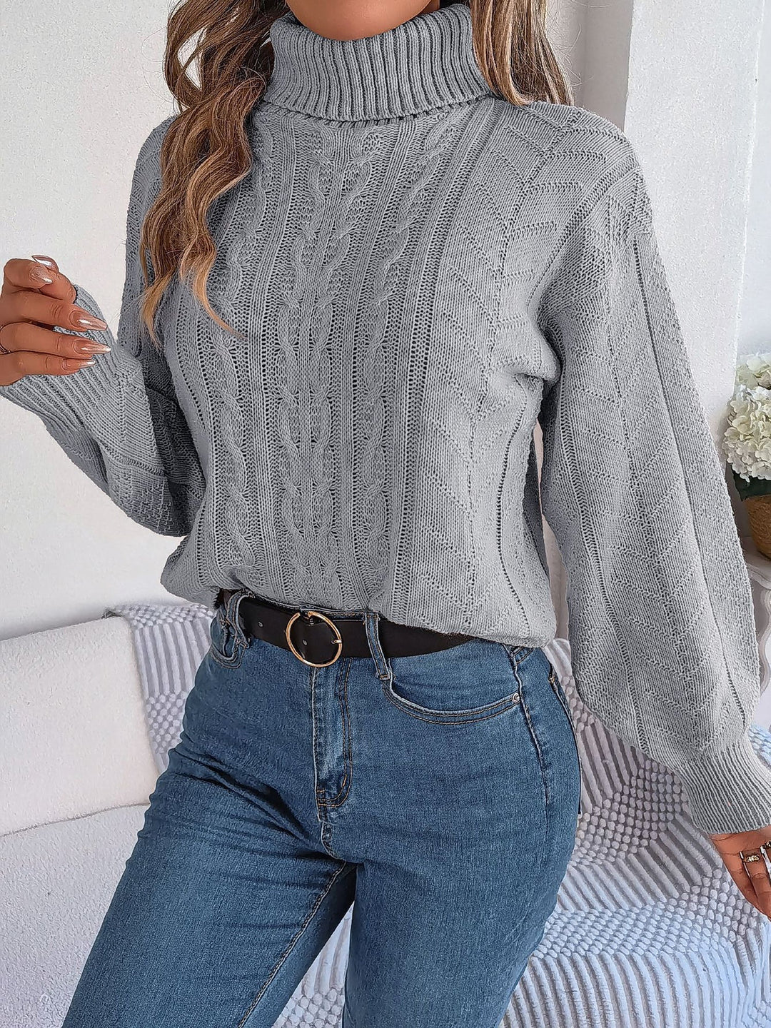 Cable Knit Sweater for Women | Turtleneck & Cable Pattern