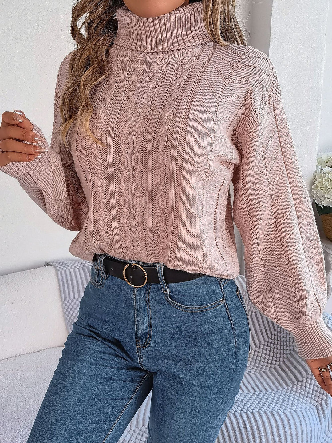 Cable Knit Sweater for Women | Turtleneck & Cable Pattern