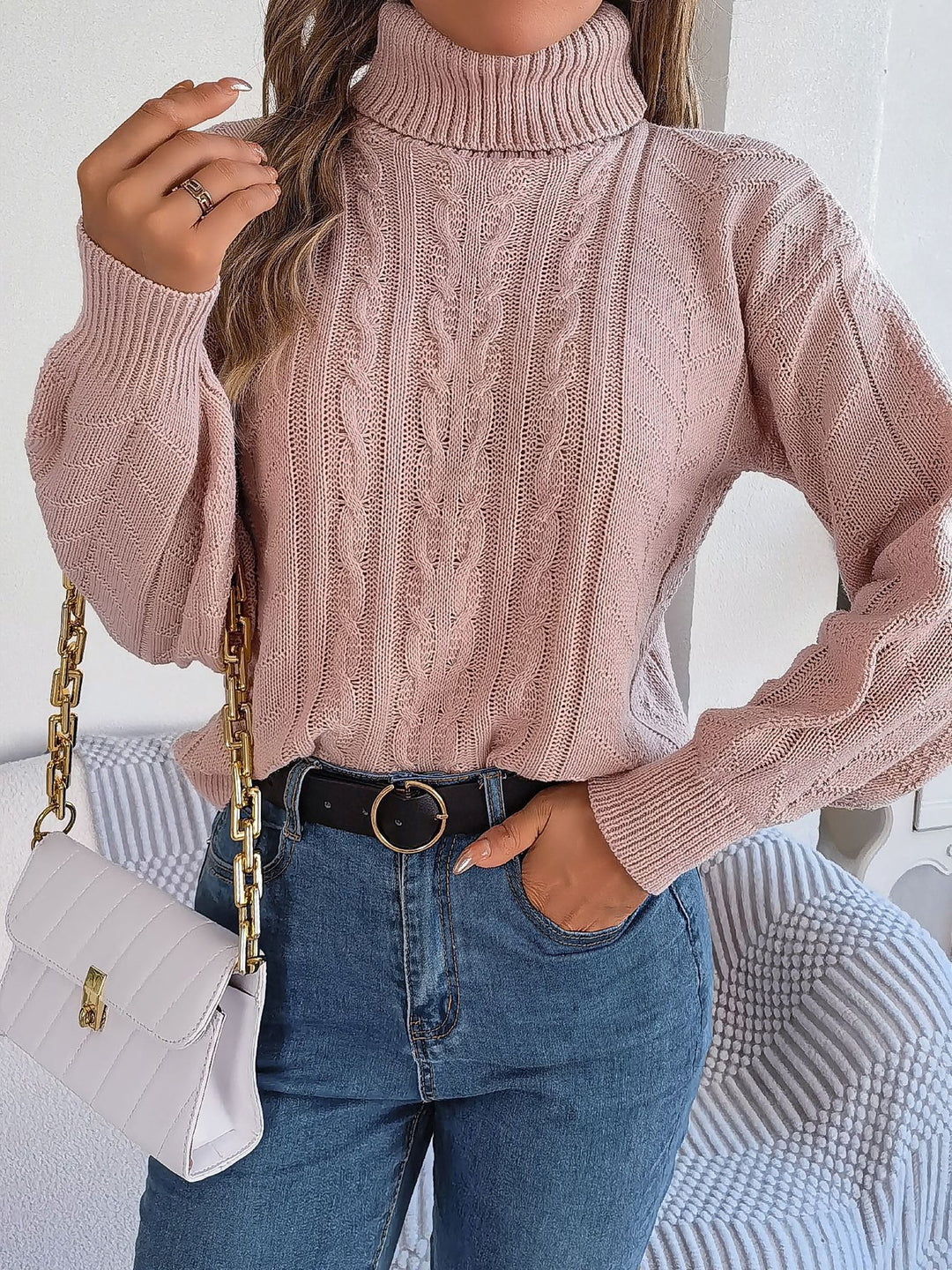 Cable Knit Sweater for Women | Turtleneck & Cable Pattern