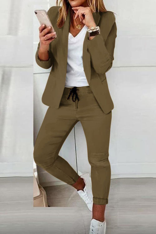 Two-Piece Women's Set | Blazer & Drawstring Pants
