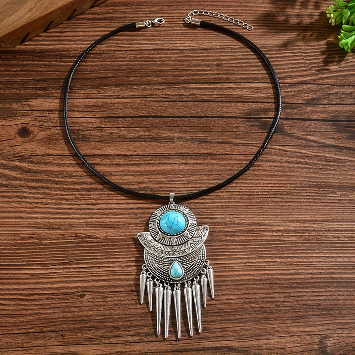 Bohemian Spike Tassel Design Turquoise Pendant Necklace - Elena Harper