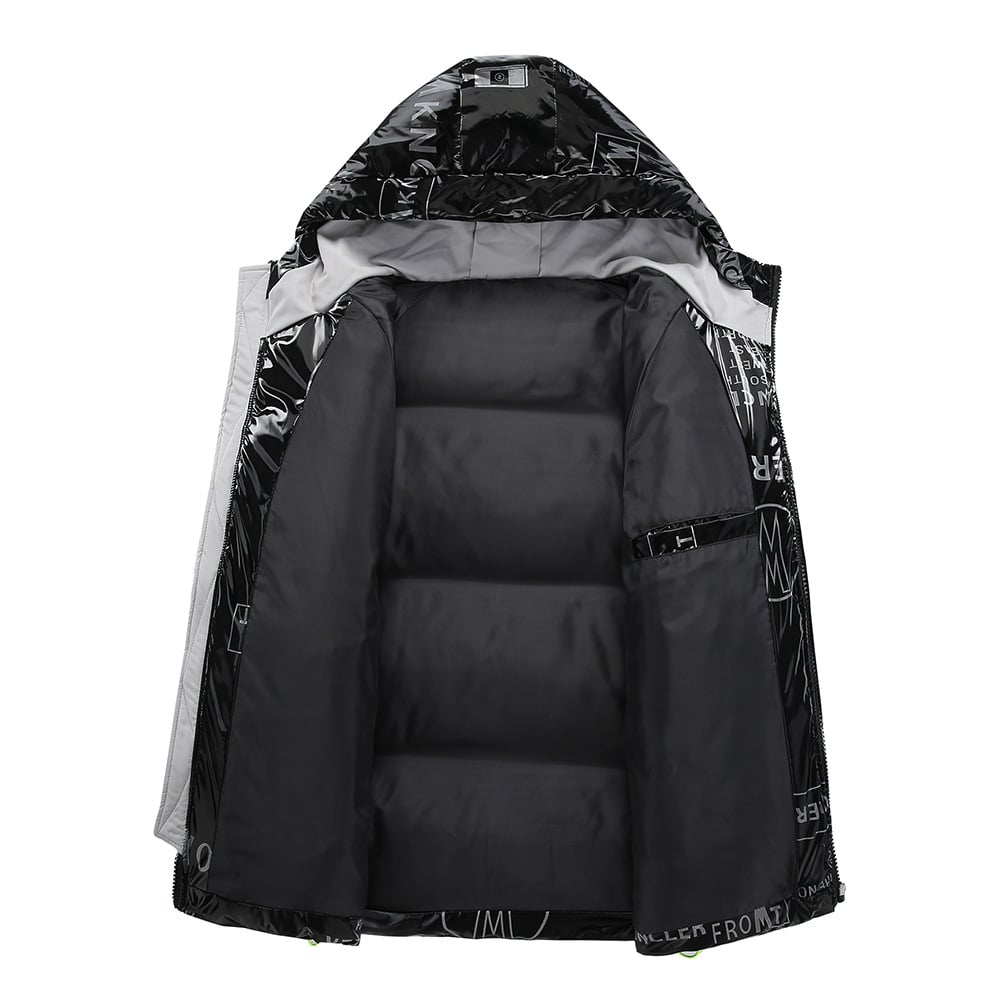 Men's Padded Jacket with Vinyl Effect and Hood - Lanuz