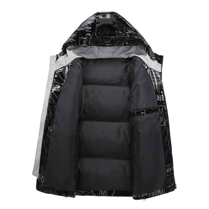 Men's Padded Jacket with Vinyl Effect and Hood - Lanuz