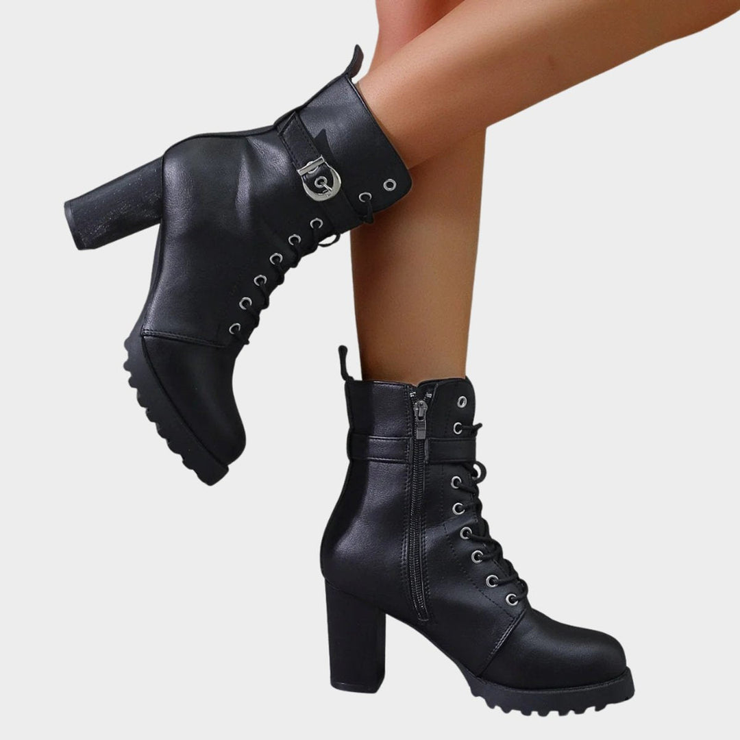 Evelyn | Striking Combat Ankle Boots with Lacing and Block Heel