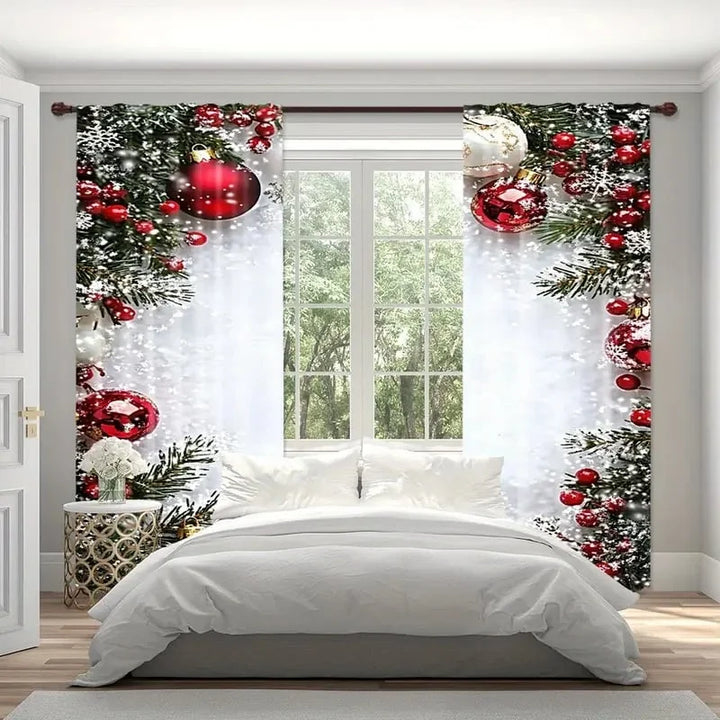 FrostLinen Curtains with Christmas Motif - Elena Harper