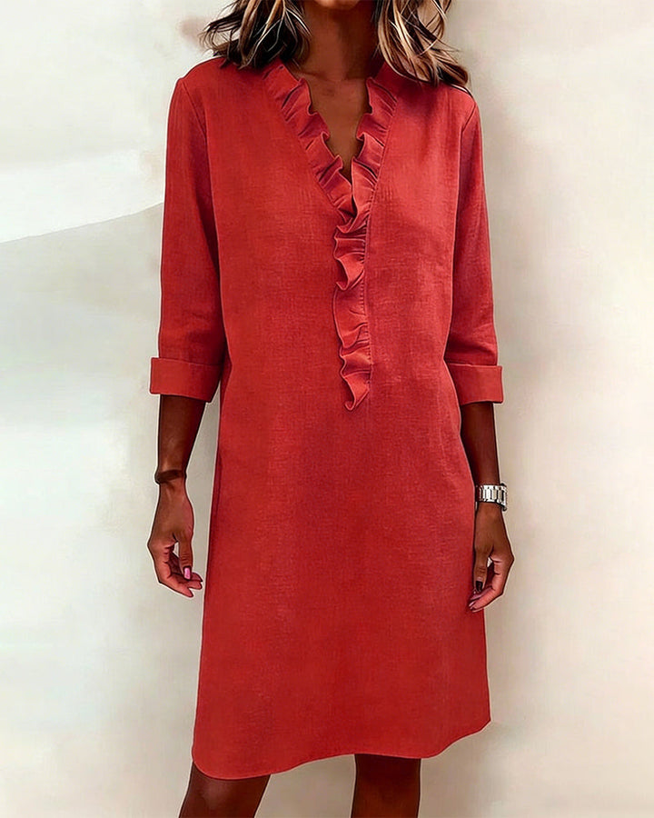 Ruffled Dress with V-Neck - Elena Harper