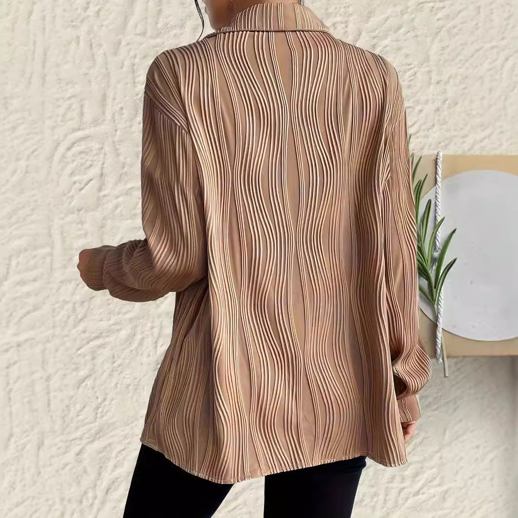 Women's Plus Size Long Sleeve Shirt with Classic Collar and Button Closure