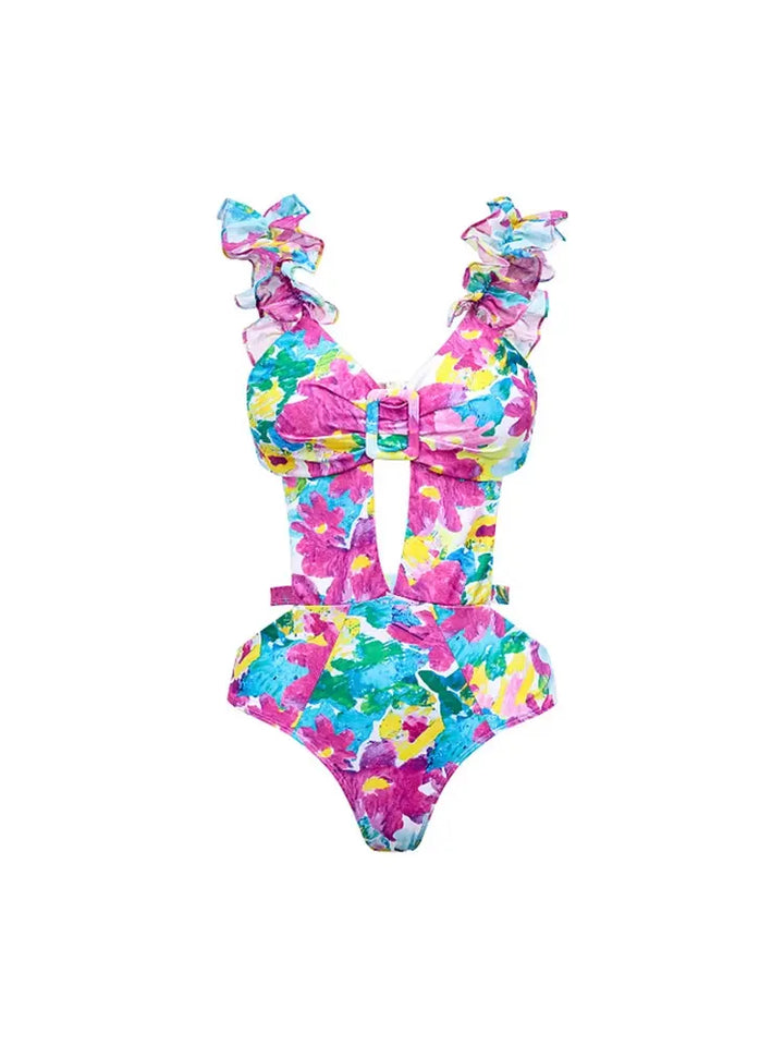 One Piece Print Cutout Swimsuit Set, view 8 - Elena Harper