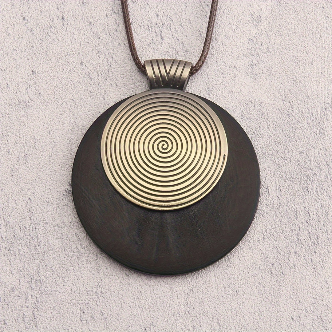 Bohemian Retro Style Spiral Medallion Pendant Long Necklace - Elena Harper