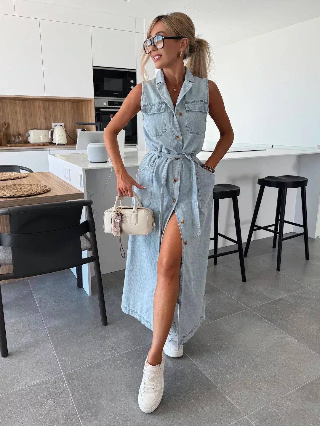 Maxi Denim Dress Fluid and Timeless Cut - Elena Harper