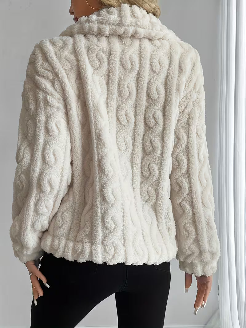 Textured teddy jacket for women with elegant buttons